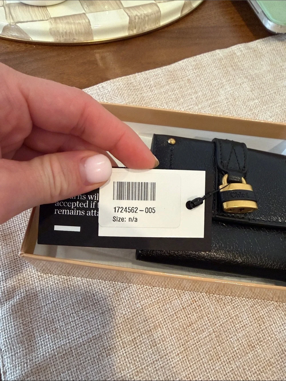 Chloe Black Leather Mini Card Holder with Gold Padlock
